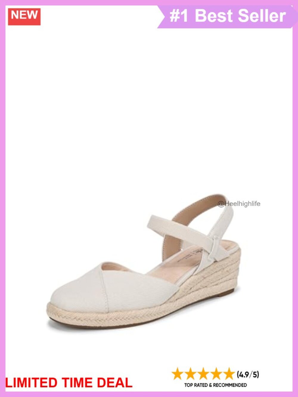 LifeStride Pilar Espadrille Wedge Sandal Canvas Faux Leather Comfort